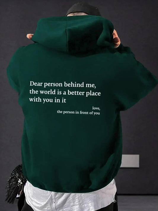 Men's Letter Print Pocket Drawstring Hoodie, Regular Fit Casual Drop Shoulder Long Sleeve Hooded Sweatshirt, Men's Fall & Winter Clothes
