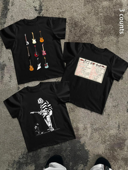 Men's Rock Music Graphic & Letter Print Round Neck Tee, Regular Fit Casual Short Sleeve T-shirt for Daily Wear, Men's Top for All Seasons