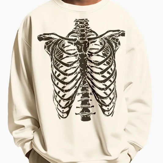 Men's Skeleton Print Drop Shoulder Thermal Lined Sweatshirt, Regular Fit Casual Soft Comfy Long Sleeve Round Neck Pullover for Halloween Fall & Winter, Men's Clothes for Daily Wear