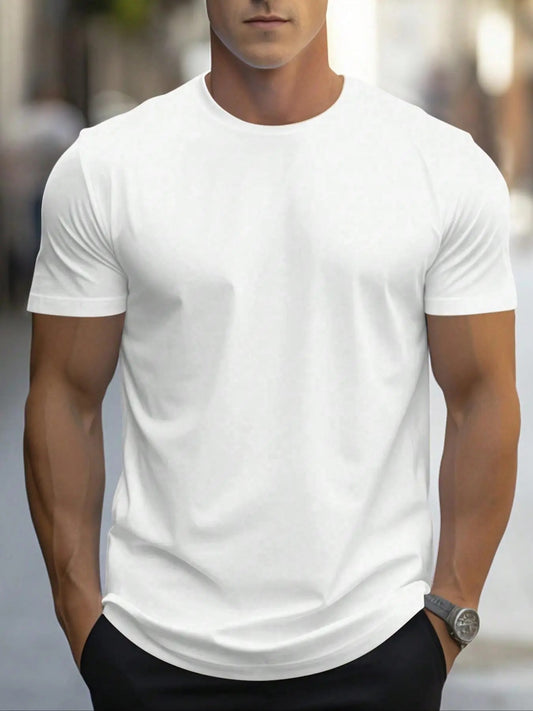 Men's Solid Color Round Neck Tee, Regular Fit Casual Short Sleeve Crew Neck T-Shirt for Summer, Fashion Men's Top for Daily Wearstyle{n002}2