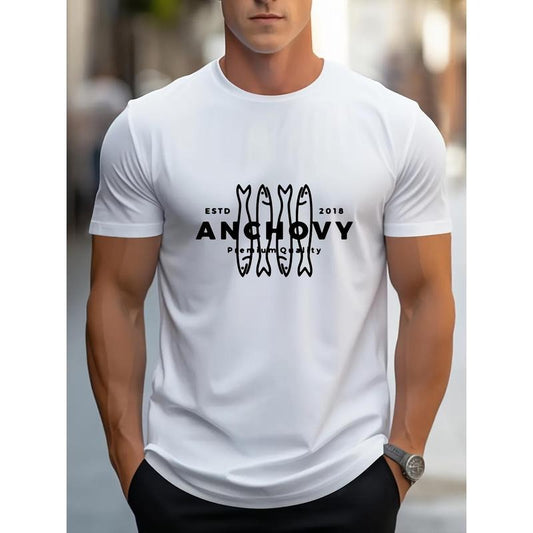 Men's T-shirt, men's personality, small fish pattern print, men's outdoor casual top, comfortable and stylish Made in USA