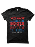 Merica Drinking Booze Black Half Sleeve T-Shirt Hoodie, Sweatshirt | CoreVibeTees.com