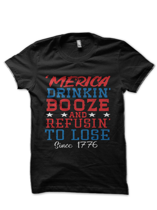 Merica Drinking Booze Black Half Sleeve T-Shirt Hoodie, Sweatshirt | CoreVibeTees.com