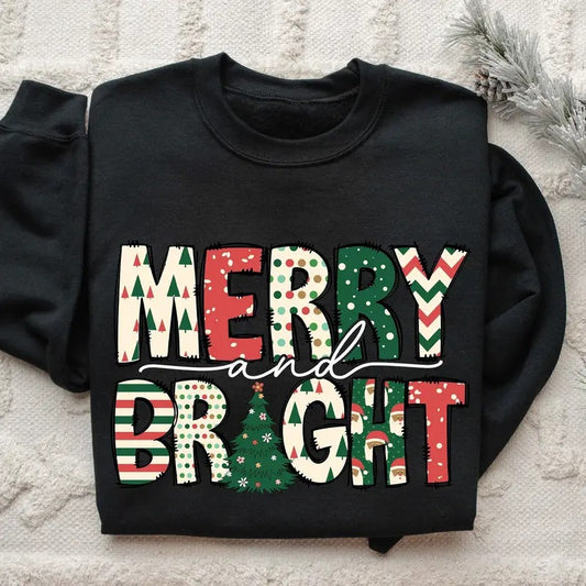 Merry And Bright Sweatshirt, Christmas Sweatshirt, Christmas Tree Shirt, Christmas Sweatshirt, Christmas Sweatshirts For Women, Merry Christmas Sweatshirt, Winter Holiday Shirt, Xmas Christmas Gift Shirt