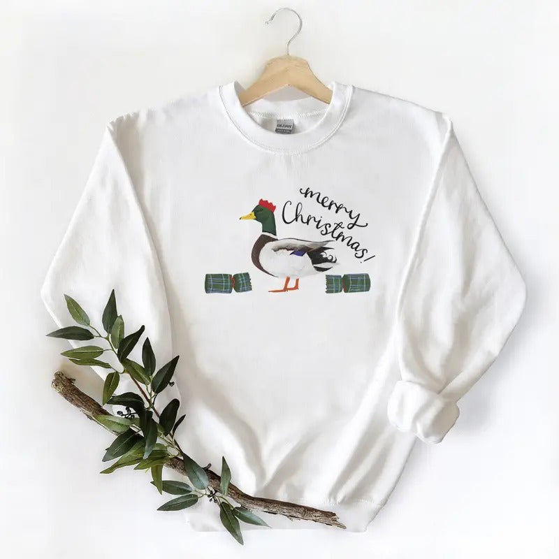 Merry Christmas Mallard Duck Printed Unisex Sweatshirt Hoodie for Hunting Season - Long Sleeve, Pullover