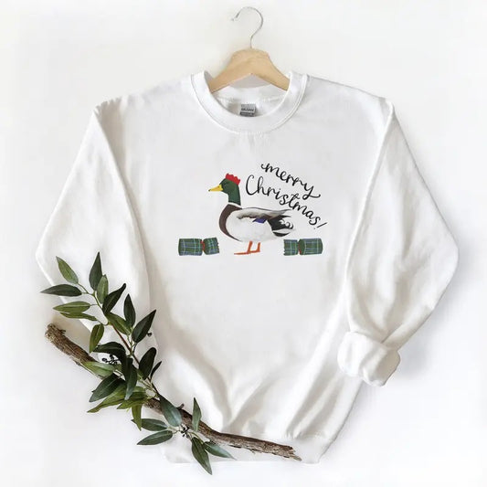 Merry Christmas Mallard Duck Printed Unisex Sweatshirt Hoodie for Hunting Season - Long Sleeve, Pullover