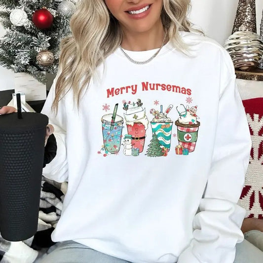 Merry Nursemas Christmas Sweatshirt For Nurse,  Crewneck, Coffee Sweatshirt, Coffee Lover Gift, Holiday Sweater, Xmas Tee