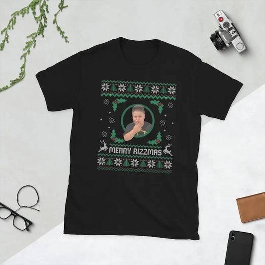 Merry Rizzmas | Ugly Christmas Tee | Funny Christmas Tee | Holiday Tee, For Men, For Women, 100% Cotton, Crew Neck, Slight Stretch, Breathable & Wear-Resistant, All-Season Short Sleeve Tee, Perfect for Outdoor & Daily Fashion
