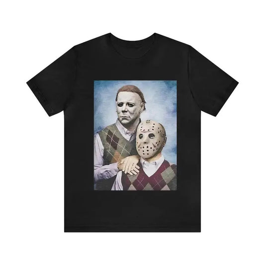 Mi.cha.el My.er.s and Ja.s.on Vo.orh.ees Step Brothers Movie Funny T-Shirt, Short Sleeve Crew Neck Fitted