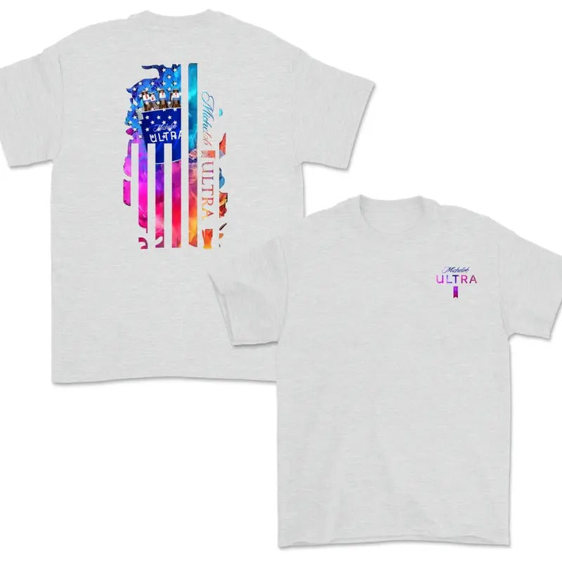 Michelob Ultra Beer Color Flag Tshirt , Double Side - One Style Fits All - For Her - For Him