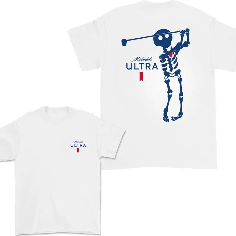 Michelob Ultra Golf Skeleton Halloween 2 Sided T-Shirt, Michelob Ultra Shirt For Men And Women, Halloween Trendy Shirt, Full Color, Classic Fashion, Tee Print