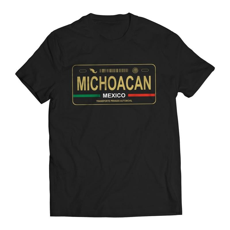 Michoacan Mexico License Plate T-Shirt - Playera con Placa de Carro Men's Graphic T-Shirt Hoodie, Sweatshirt