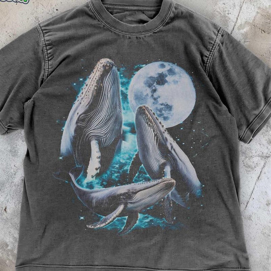[ Mineral Wash ] Celestial Whale Moon TShirt , Vintage Style Night Sky Tee , Wildlife Retro Grunge Shirt , Ocean Animal Shirt , Animal Lover Washed Gift