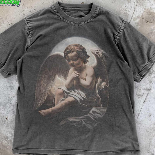 [ Mineral Wash ] Celestial Y2K Angel Washed, Vintage Cherub Graphic Tee , Dark Academia TShirt , Renaissance Angelcore Shirt , Grunge Tee