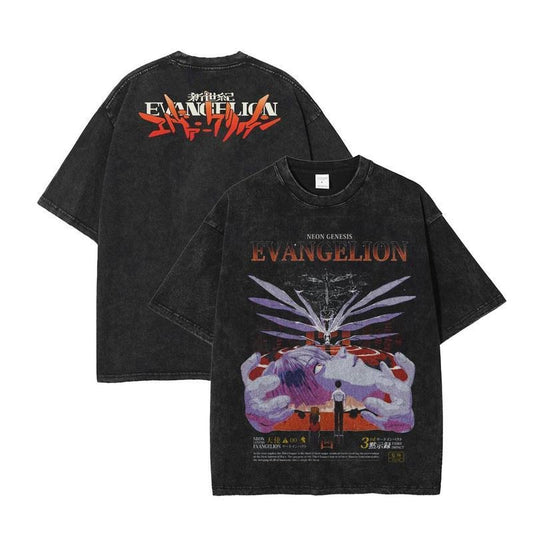 [ Mineral Wash ] Evangelion TShirt, Retro Anime Shirt, Crewneck, Casual Graphic Tee, Available In Sizes S3Xl, Top Tshirt Streetwear Shortsleeve