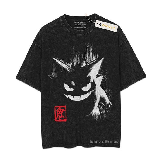 [ Mineral Wash ] Gengar PKM Fan Anime Shirt, Graphic Washed Style Shirt