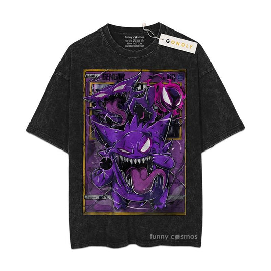 [ Mineral Wash ] Gengar PKM Fan Anime Shirt, Graphic Washed Style TShirt