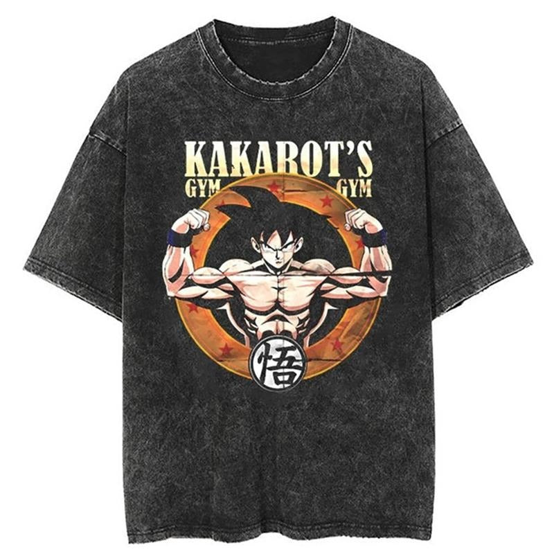 [ Mineral Wash ] Kakarot's Gym Vintage Tee Anime Fan Lovers Streetwear & Washed Gym Style Shirt