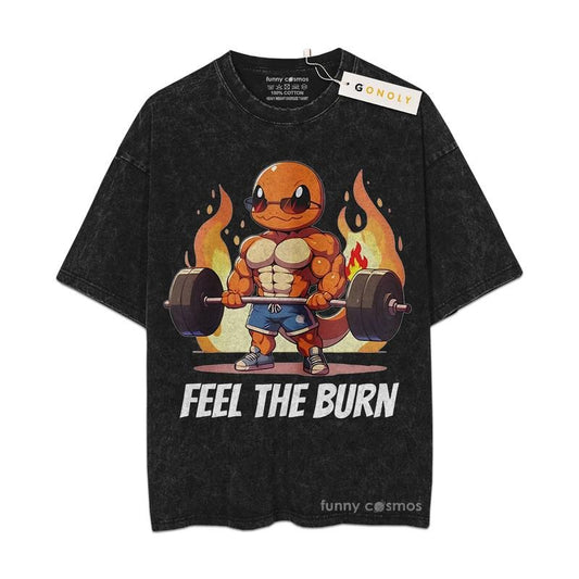 [ Mineral Wash ] Retro Feel The Burn, PKM Gym Tee, Fan Lovers Streetwear & Washed Gym Style Shirt