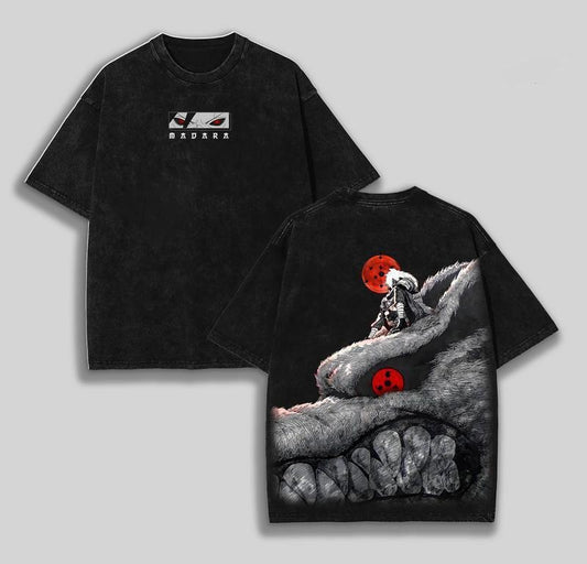 [ Mineral Wash ] Retro Heavy Uchiha Madara X Naruto Vintage DoubleSided Washed Tee , Unisex Anime streetwear Tshirt Graphic