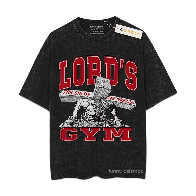 [ Mineral Wash ] Retro Lord's Gym Bodybuilding Christian The Sin Of World Gym Tee, Fan Lovers Streetwear & Washed Gym Style Shirt