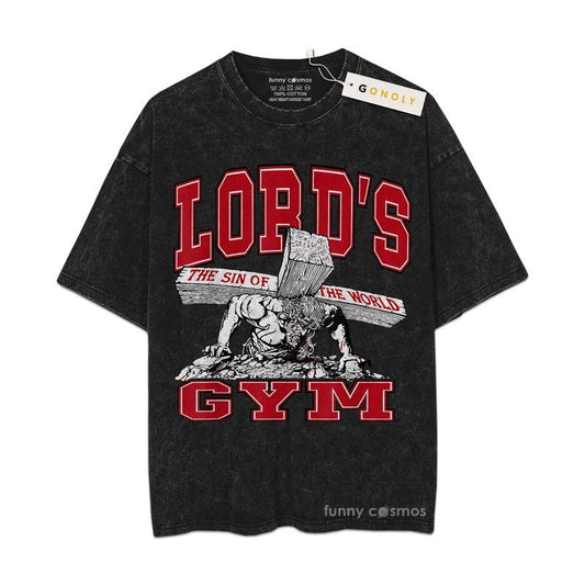[ Mineral Wash ] Retro Lord's Gym Bodybuilding Christian The Sin Of World Gym Tee, Fan Lovers Streetwear & Washed Gym Style Shirt
