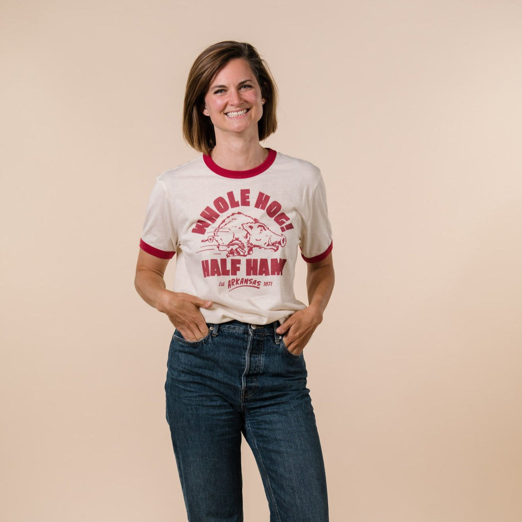 Arkansas "Whole Hog! Half Ham!" Ringer Tee Hoodie, Sweatshirt | CoreVibeTees.com (Image 2)
