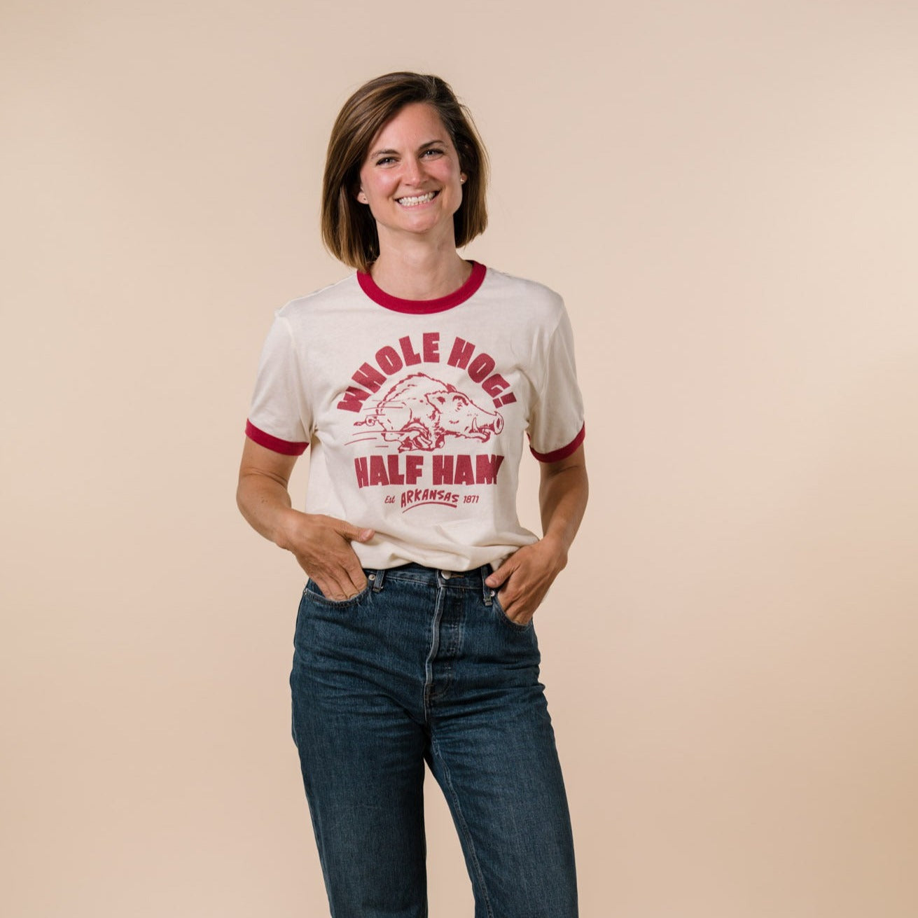 Arkansas "Whole Hog! Half Ham!" Ringer Tee Style001 Hoodie, Sweatshirt | CoreVibeTees.com (Image 2)