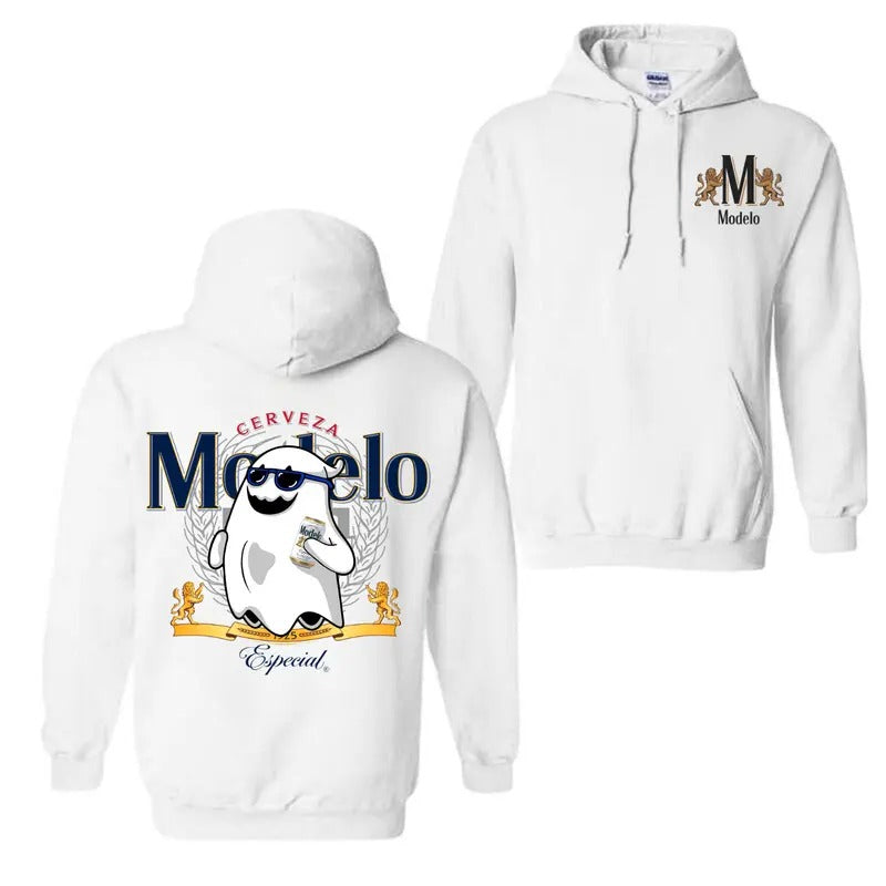 Modelo Ghost Halloween 2 Sided Hoodie, Modelo Hoodie For Men And Women, Halloween Trendy Hoodie Boo Beer Meme Funny Hoodie, Perfect Graphic Tees for Men for Women
