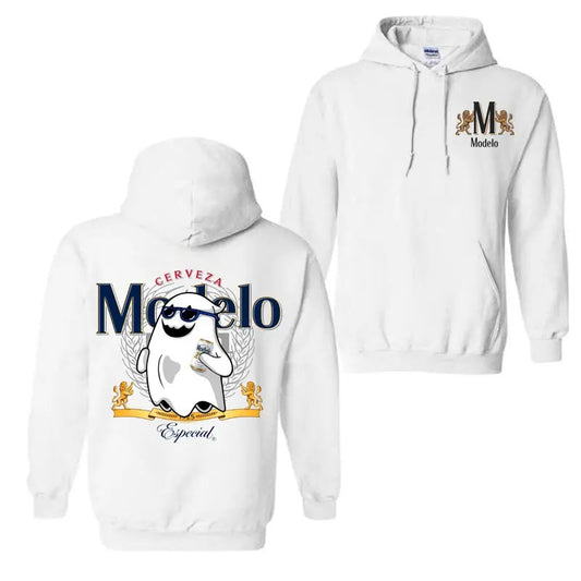 Modelo Ghost Halloween 2 Sided Hoodie, Modelo Hoodie For Men And Women, Halloween Trendy Hoodie Boo Beer Meme Funny Hoodie, Perfect Graphic Tees for Men for Women