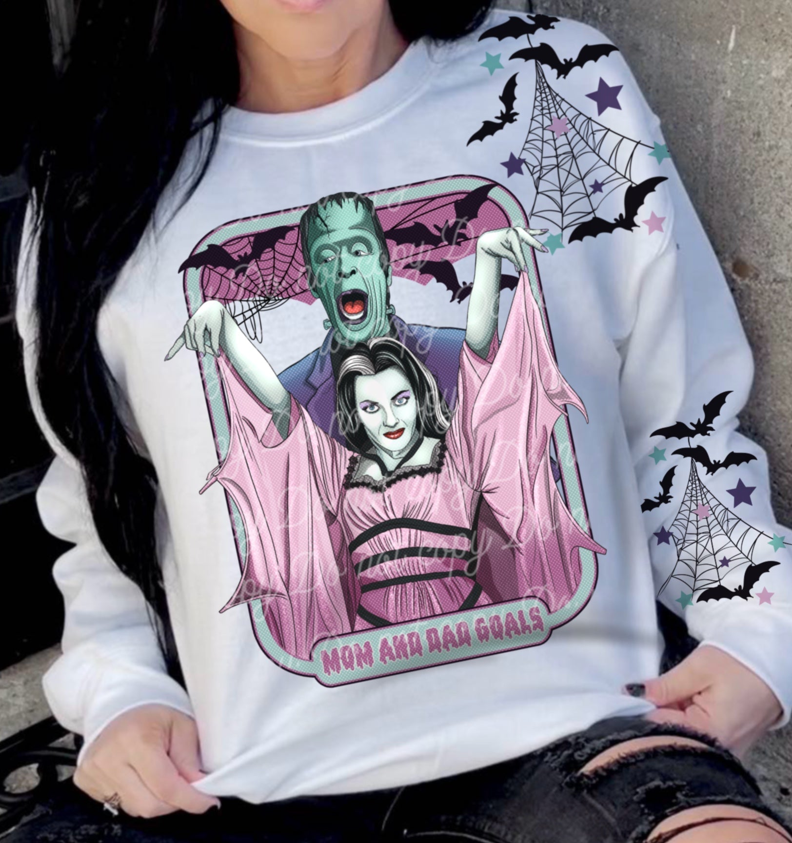 MOM DAD GHOULS- FRONT & SLEEVE DESIGN CREWNECK SWEATSHIRT T-Shirts, Hoodie | CoreVibeTees.com (Image 1)