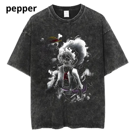 Monkey D Luffy Vintage Graphic T-shirt, Gear 5, Luffy "Sun God Nika", One Piece Shirt, Anime Shirt, boyfriend gifts, Streetwear Shortsleeve Menswear