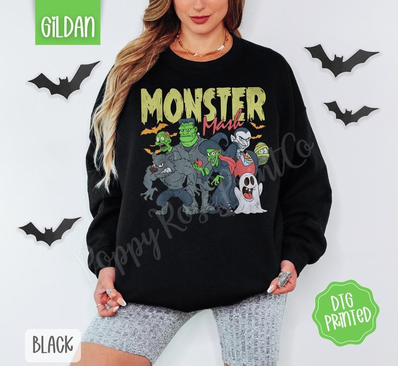 Monster Mash Sweatshirt, Trendy Halloween Crewneck