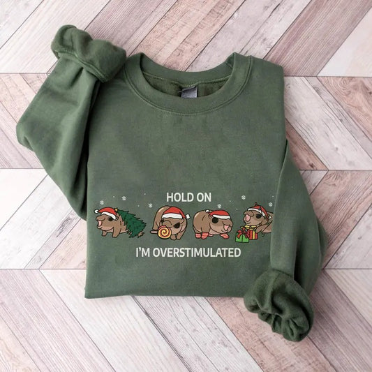 Moo Deng Christmas Sweatshirt, Trendy Animals Christmas Shirt, Baby Pygmy Hippo Moo Deng Christmas Shirt, Women Christmas Sweatshirt Hoodie Cotton Crewneck