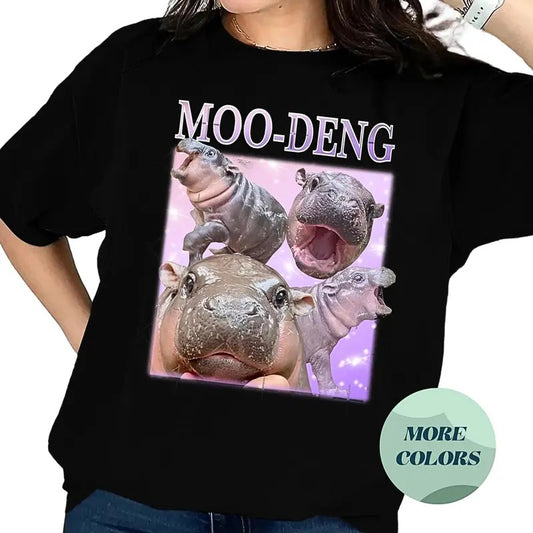 Moo Deng T-Shirt, Cute Baby Hippo Tee, Adorable Pygmy Hippo Merch, Perfect Gift for Zoo Lovers, Meme Shirt, Gift for Friends, Gift for Him & Her - Trending, Crew Neck, Top Womenswear Smooth trendy meme