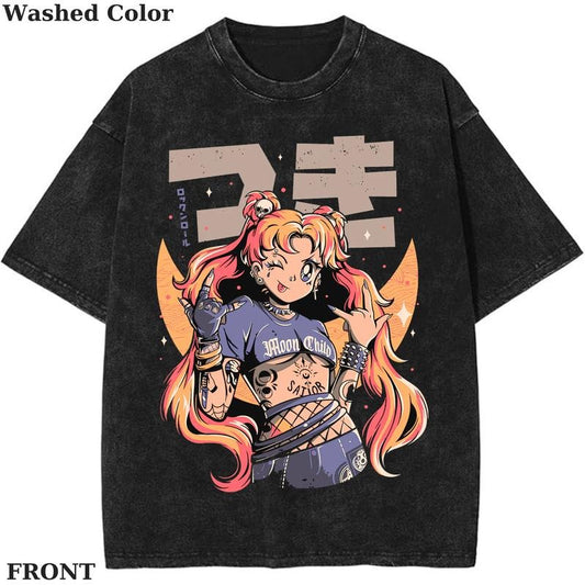 Moon Child-mens Vintage Graphic Tee, Anime Sailor Moon Shirt, vintage clothing, Womenswear Cotton Top Streetwear Shortsleeve Gamis