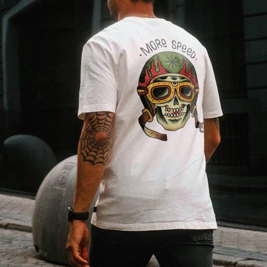 More speed Helmet skull design short sleeve t-shirt , Music Tee