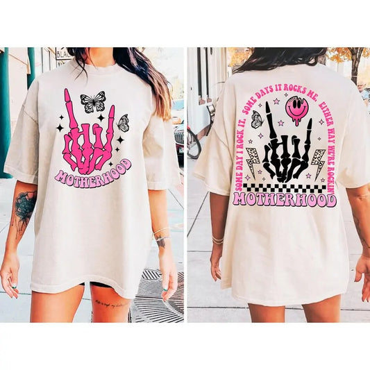 Motherhood Some Day I Rock It Png Retro Motherhood Sublimation Design Trendy Front And Back Design Funny Motherhood Rock Skeleton Png