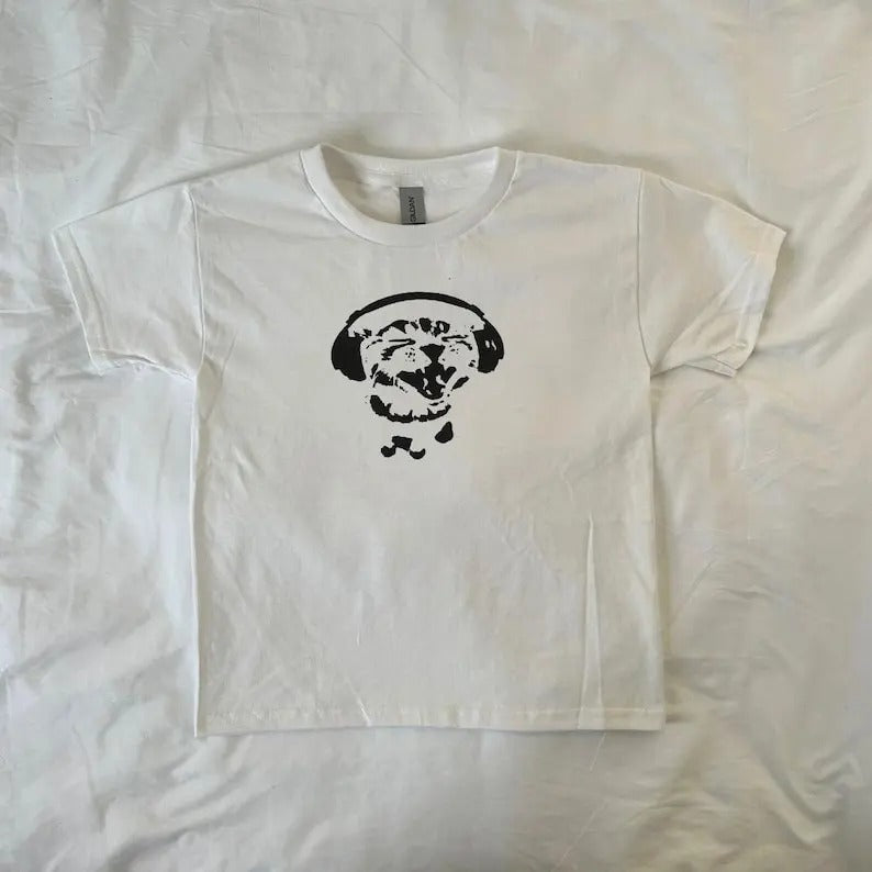 Music Loving Cat Baby Tee, ahs style, pintrest, streetwear, y2k, trendy, vintage, music lover