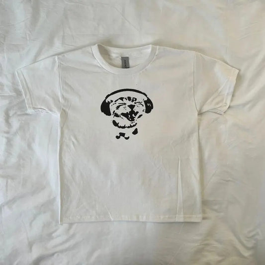 Music Loving Cat Baby Tee, ahs style, pintrest, streetwear, y2k, trendy, vintage, music lover