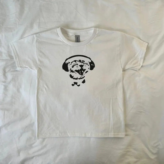 Music Loving Cat Baby Tee, ahs style, pintrest, streetwear, y2k, trendy, vintage, music loverstyle{n002}2