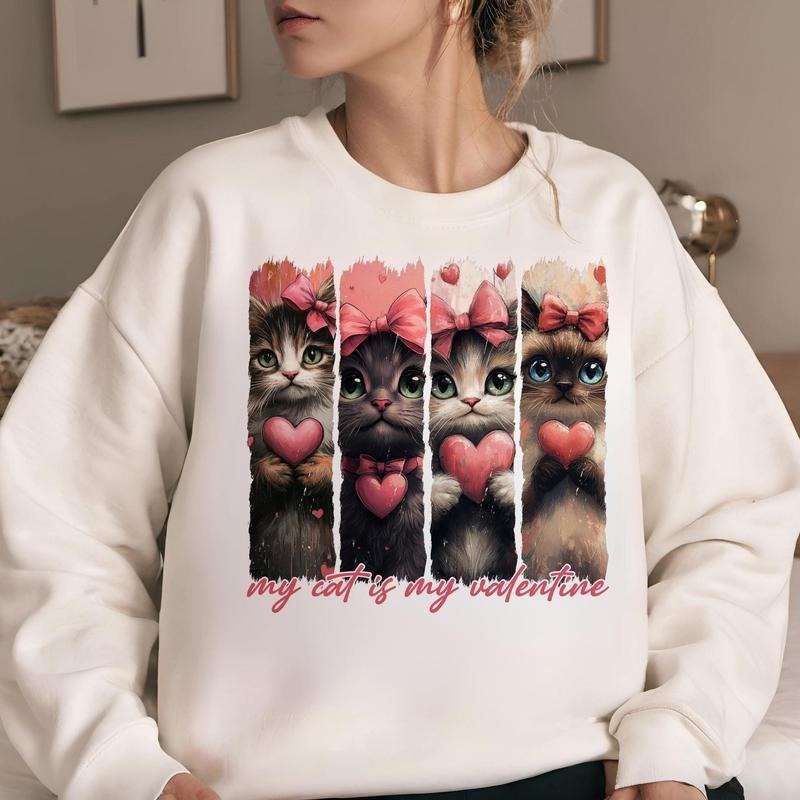My Cat Is My Valentine Sweat, Valentine Cat Sweat, Heart Love Cat Valentines Sweat, Trendy Valentines Sweat, Valentine day Gifts, Gift For Girlfriend