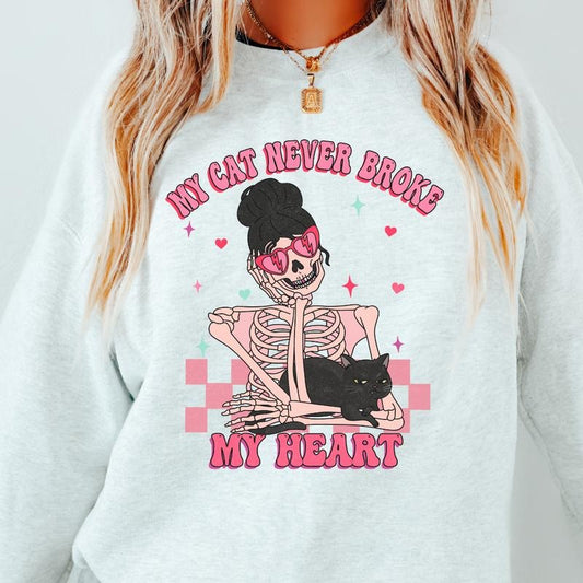 My Cat Never Broke my Heart CREWNECK (Crewneck Sweatshirt, Unisex Fit, Causal Sweatshirt for Christmas, Christmas Holiday Sweatshirt) Cotton Comfort