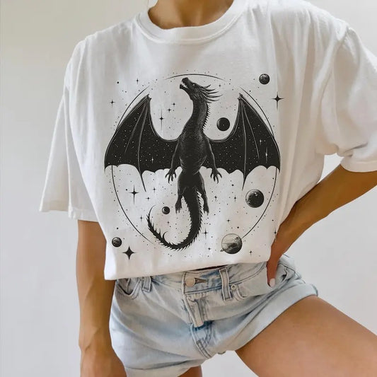 Mystical Dragon Shirt, Fantasy Dragon T Shirt, Bookish Fantasy Dragon Rider Shirt, Book Lover Tee, Book Club T-Shirt Womenswear Basic