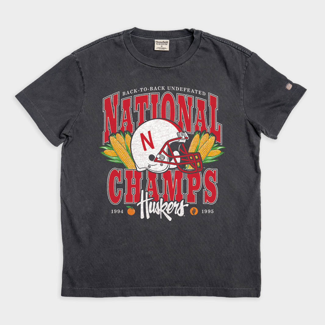 Nebraska 1994 and 1995 National Champs Vintage Heavyweight Tee Hoodie, Sweatshirt | CoreVibeTees.com (Image 1)