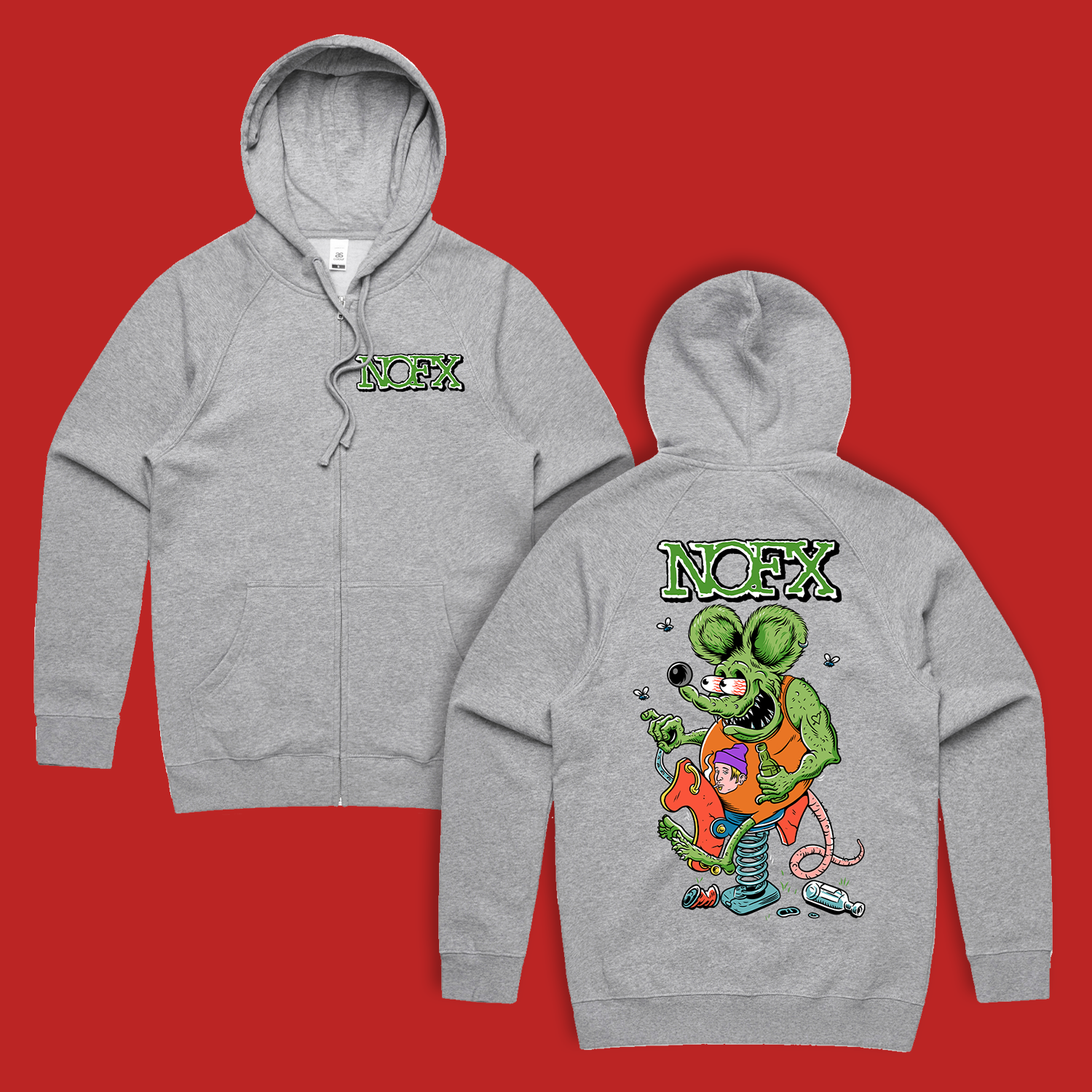 Rat Fink Zip Up Hoodie (Grey Marle) T-Shirts, Sweatshirt | CoreVibeTees.com (Image 1)