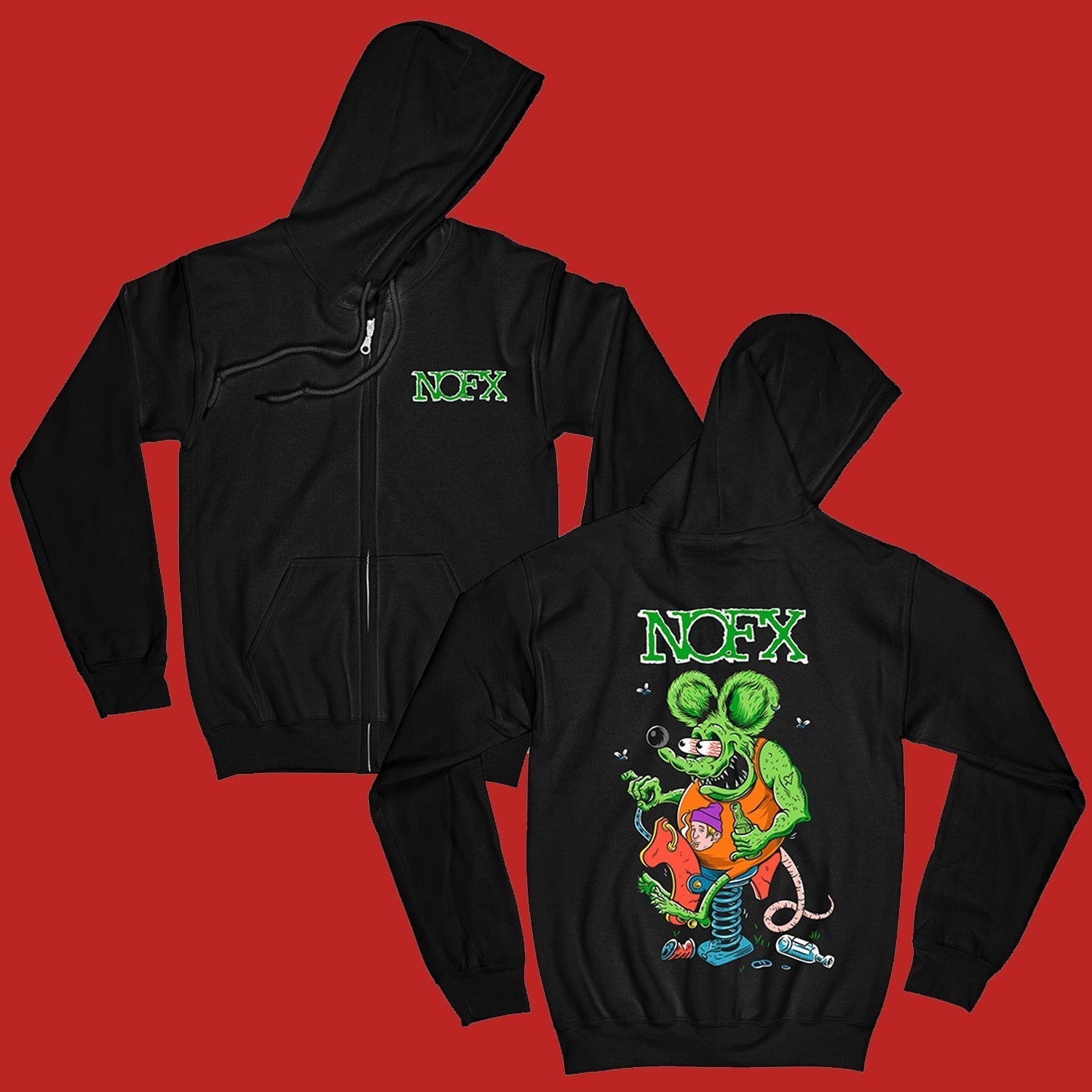 Rat Fink Zip Up Hoodie (Black) T-Shirts, Sweatshirt | CoreVibeTees.com (Image 1)