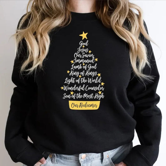 Names Of Jesus Shirt, Christmas Tree Shirt, Jesus Name Tree, Christmas Gift Ideas, Holiday Shirt Cotton Polyester