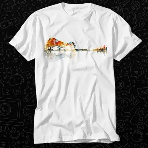 Nature Guitar Shadow Silhouette T Shirt Gift For Womens Mens Unisex Top Adult Tee Vintage Music Best Movie Made in USA