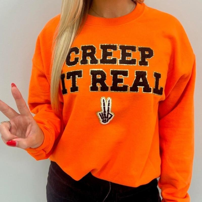 Neon 'Creep It Real' Letter Patch Sweatshirt T-Shirts, Hoodie | CoreVibeTees.com
